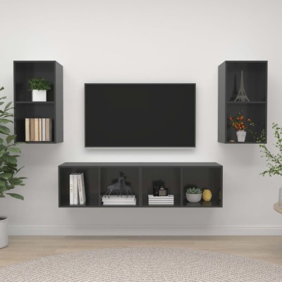 vidaXL Dulapuri TV suspendate, 4 buc., gri lucios, lemn prelucrat 3079879 foto