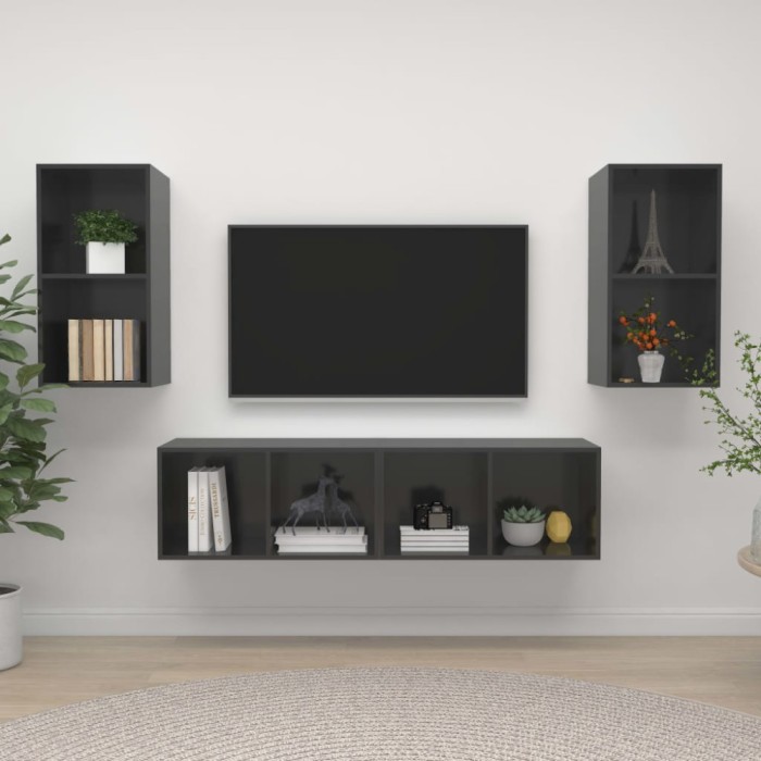 vidaXL Dulapuri TV suspendate, 4 buc., gri lucios, lemn prelucrat 3079879