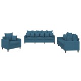 Cumpara ieftin Set de canapele cu perne, 3 piese, albastru, catifea