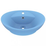 Cumpara ieftin Chiuveta lux cu preaplin, bleu mat, 58,5x39 cm, ceramica, oval