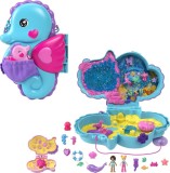 Set de joaca cu 2 papusi si accesorii in gentuta, Polly Pocket, Daddy &amp; Me Seahorse Purse, HWP03