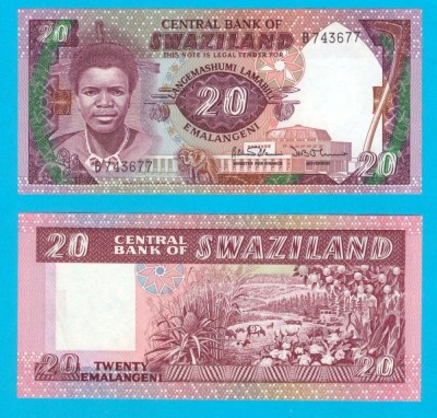 Swaziland (p#12) 20 Emalangeni 1986 UNC &amp;#039;Mswati III&amp;#039; serie: B7436xx foto