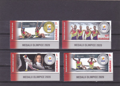 ROMANIA 2021 - MEDALII OLIMPICE 2020, cu tabs in limba romana , MNH - LP 2335 foto