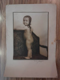 Foto veche mare nud copil interbelica atelier ANGELO 35 x 25 cm moda copilarie