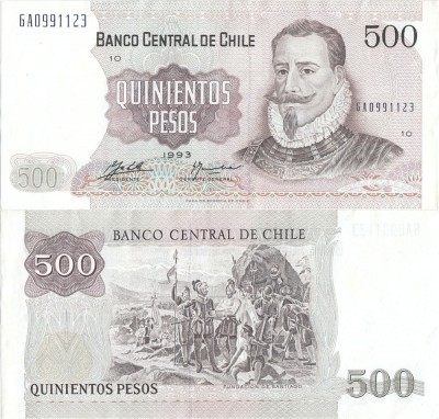 1993 , 500 pesos ( P-153d.3 ) - Chile - stare XF+++ foto