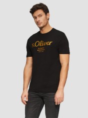 Tricou cu decolteu la baza gatului, barbati, imprimeu cu logo, Negru (Marime: S) foto