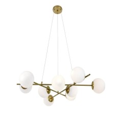 Lustra moderna, 9 globuri din sticla alba, culoare corp auriu, dulie E27, 68x68 CM