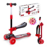 Trotineta copii cu sezut, transformabila 2in1, pliabila, cu lumini LED, Rimba Race, 1-5 ani, pana la 50 kg, Kidwell