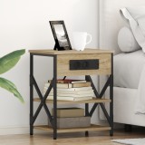 VidaXL Cabinet de noptiere cu stație de &icirc;ncărcare 2 pcs Stejar sonoma