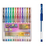 Set 12 Pixuri Gel Metalizate Multicolor, Diverse Culori, Corp Transparent, Rechizite Artă și Scris Creativ