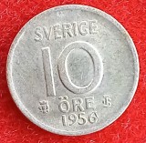 (A264) MONEDA DIN ARGINT SUEDIA - 10 ORE 1956, LIT. TS, 1.44 GRAME, PURITATE 400/1000