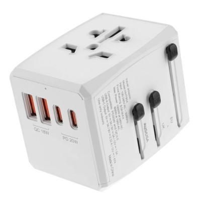 Adaptor pentru Priza PD20W, 2 x USB, 2 x Type-C, EU, UK, AUS, US - Techsuit (HHT904) - White foto