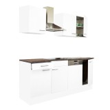 Mobila Bucatarie Yorki 220 cm, Corp Alb, Fronturi Alb Satinat, Bucatarie Modulara, Blat 38mm