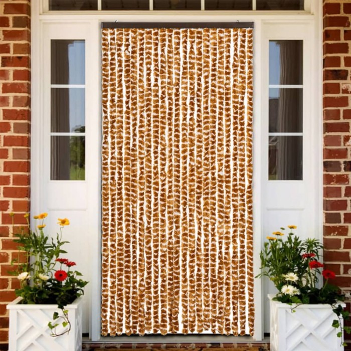 Perdea pentru insecte, ocru și alb, 90 x 220 cm, chenille