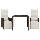Cumpara ieftin Set bistro de gradina, 3 piese, cu perne, maro, poliratan