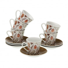 Set 6 cesti cu farfurie pentru cafea Aya Leaves, Versa, 5.8 x 5.8 x 6 cm, portelan