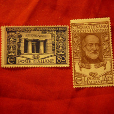 2 Timbre Italia 1922 -Aniv. 50 Ani G.Mazzini , val.40 si 80C- fara guma