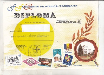 bnk fil Aeromfila 1991 Timisoara - diploma foto
