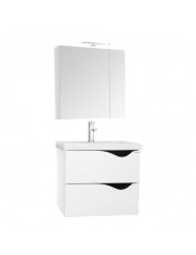 Set mobilier baie suspendat GN0971, front MDF cu lavoar ceramic, 70 cm, 2 sertare, glisiere soft close si dulap cu oglinda Celine, PAL, iluminare led,