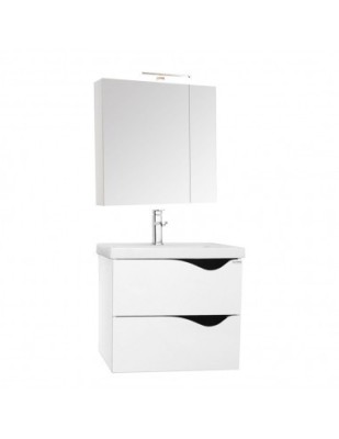 Set mobilier baie suspendat GN0971, front MDF cu lavoar ceramic, 70 cm, 2 sertare, glisiere soft close si dulap cu oglinda Celine, PAL, iluminare led, foto