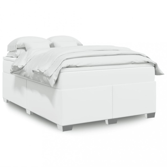 vidaXL Pat box spring cu saltea, alb, 140x200 cm, piele ecologică 3285214