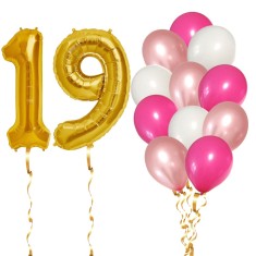 Set 14 Baloane Aniversare 19 Ani, fata, culoare roz/rose gold, Ropet foto