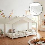 Pat copii tip casuta Brome 90x200 cm alb cu saltea inclusa