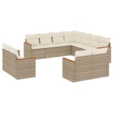 Set canapele de gradina cu perne, 11 piese, bej, poliratan