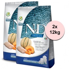 Farmina N&amp;amp;amp;D dog OCEAN PUMPKIN (GF) puppy medium &amp;amp;amp; maxi, cod &amp;amp;amp; cantaloupe melon 2 x 12 kg foto