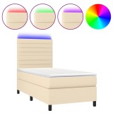 Cumpara ieftin Pat cu arcuri, saltea si LED, crem, 90x190 cm, textil