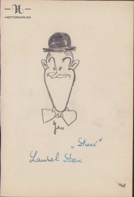 HST 151S Caricatura Stan Laurel anii 1930 Geo Dumitrescu semnata foto