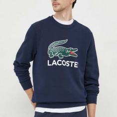 Lacoste hanorac de bumbac barbati, culoarea albastru marin, cu imprimeu