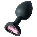 Dop anal negru din silicon cu piatra roz Sunfo