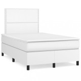 vidaXL Pat box spring cu saltea și LED, alb, 120x190 cm, piele eco