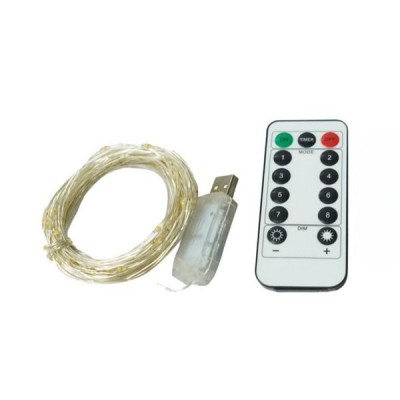 Instalatie Craciun, 5 metri, 50 LED-uri, USB, Telecomanda cu 8 functii, alb cald, Flippy foto