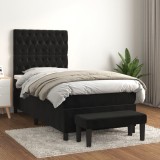 Cumpara ieftin Pat box spring cu saltea, negru, 100x200 cm, catifea