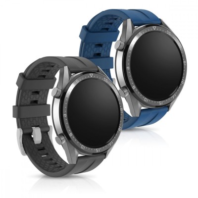 Set 2 Curele pentru Huawei Watch GT (46mm), kwmobile, Silicon, Albastru / Gri, 49589.01 foto
