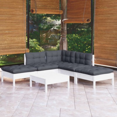 Gossi set mobilier de gradina cu perne, 6 piese, alb, lemn de pin foto