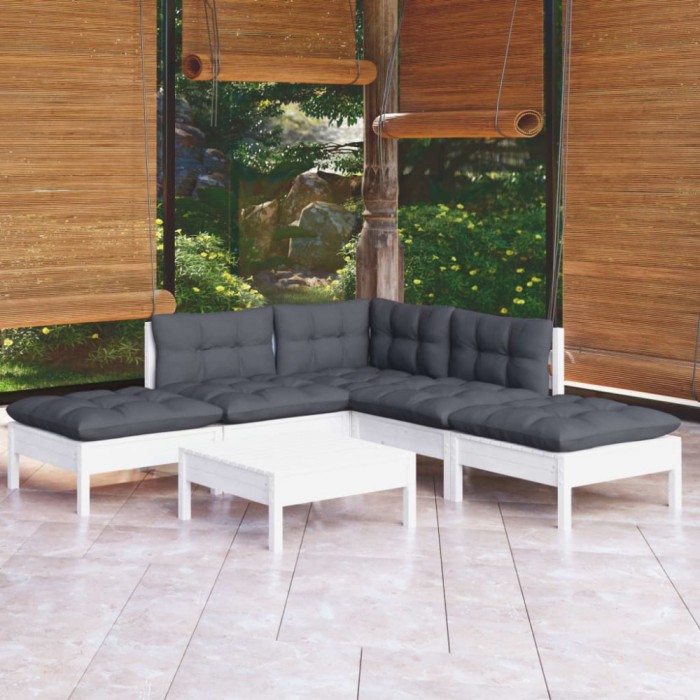 Gossi set mobilier de gradina cu perne, 6 piese, alb, lemn de pin
