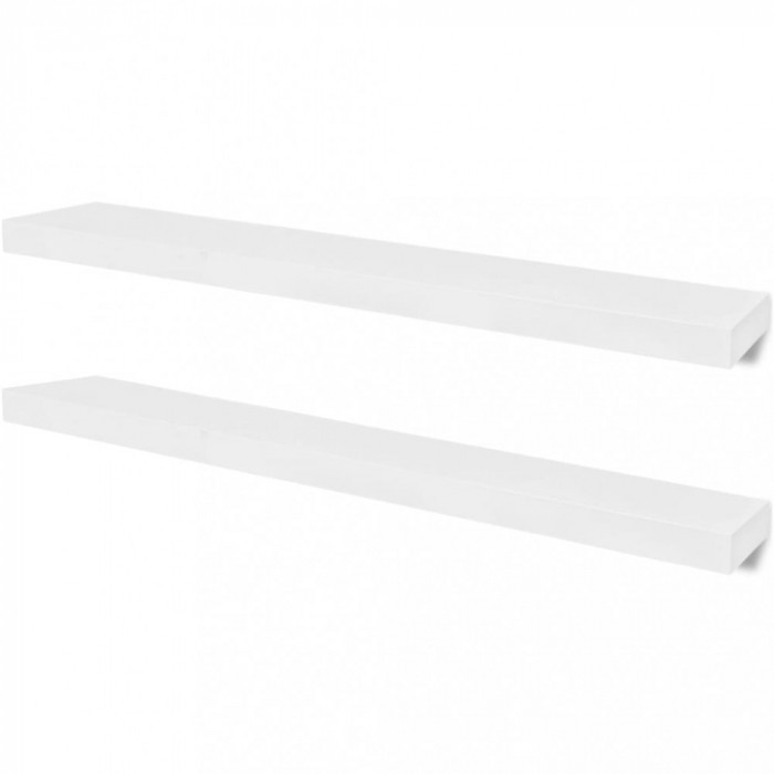 Rafturi de perete suspendate, 2 buc, depozitare carti/DVD, alb, MDF