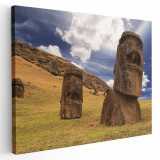 Tablou Statui Moai Insula Pastelui 1546 Tablou canvas pe panza CU RAMA 70x100 cm