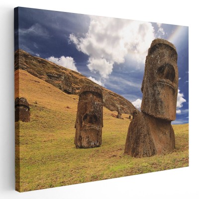 Tablou Statui Moai Insula Pastelui 1546 Tablou canvas pe panza CU RAMA 80x120 cm foto