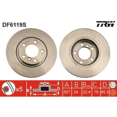 Set discuri frana Mini Mini Countryman (R60), Mini Paceman (R61), Cooper S, Cooper S ALL4, John Cooper Works ALL4, punte fata, 307x24, ventilat, TRW foto