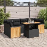 VidaXL Set canapele grădină perne 7 piese negru, poliratan/lemn acacia 3327674