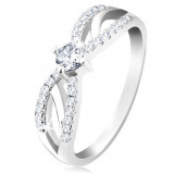Inel de logodnă, argint 925, brațe strălucitoare despărțite, zirconiu transparent - Marime inel: 55