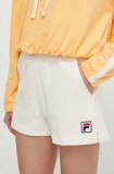 Fila pantaloni scurti din bumbac Lusaka culoarea bej, neted, medium waist, FAW0750