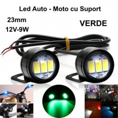 Set becuri led auto, cu suport, 12V, 9W, Verde