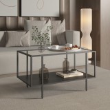 Masa de cafea Nynna 90x50x50 cm neagra, cu blat din sticla