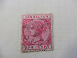 Gibraltar 1886, 1 penny roz, Queen Victoria, stampilat, sarniera (T20)