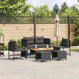 Cumpara ieftin Set Canapea de Exterior - Negru Rattan, Lemn Mediu Durabil